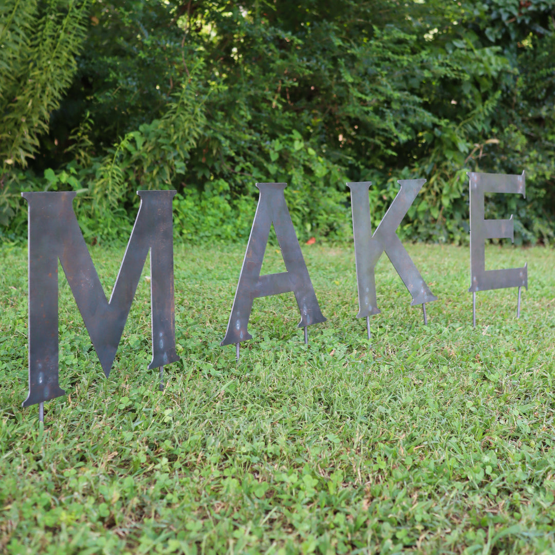Raw Metal Letters Lawn Decor Modern Font with Garden Stakes