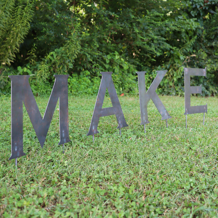 Raw Metal Letters Lawn Decor Modern Font with Garden Stakes