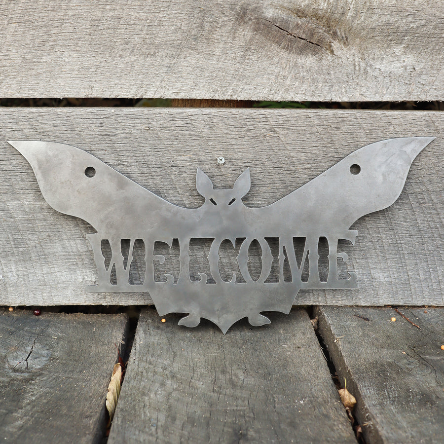 Personalized Halloween Welcome Sign - Spooky Metal Bat Door Decor - Front Porch Fall Art
