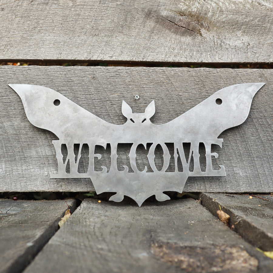 Personalized Halloween Welcome Sign - Spooky Metal Bat Door Decor - Front Porch Fall Art