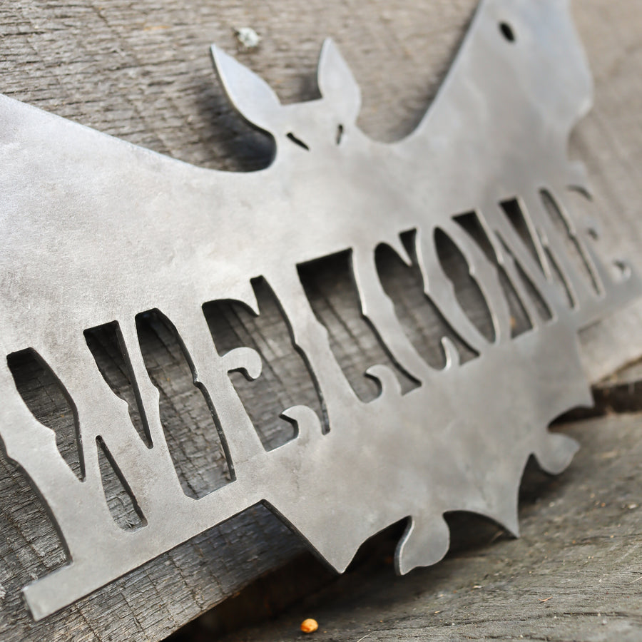 Personalized Halloween Welcome Sign - Spooky Metal Bat Door Decor - Front Porch Fall Art