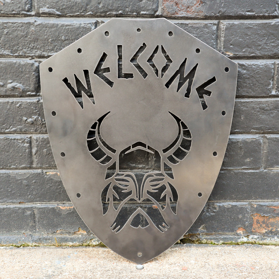 Welcome Viking Shield - Nordic Metal Front Door Sign - Norse Wedding, Kids Room, Man Cave Decor