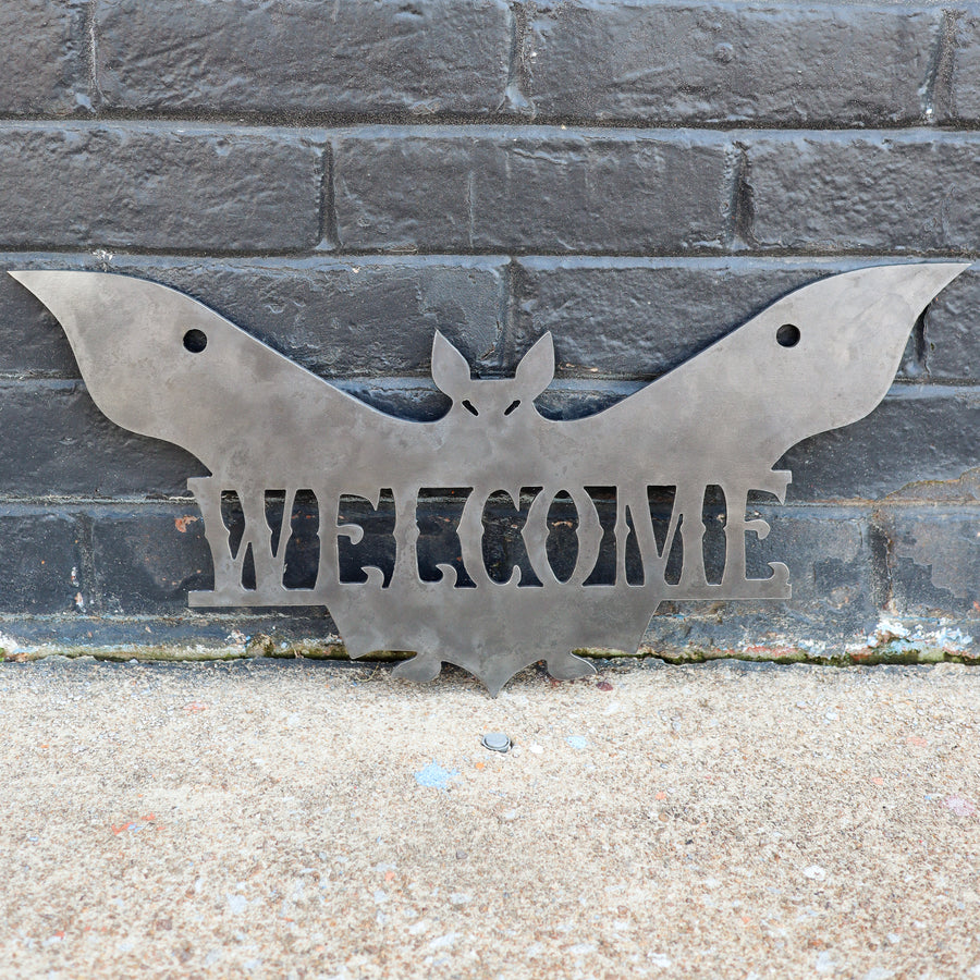 Personalized Halloween Welcome Sign - Spooky Metal Bat Door Decor - Front Porch Fall Art