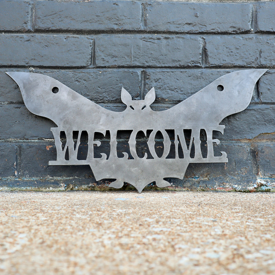 Personalized Halloween Welcome Sign - Spooky Metal Bat Door Decor - Front Porch Fall Art
