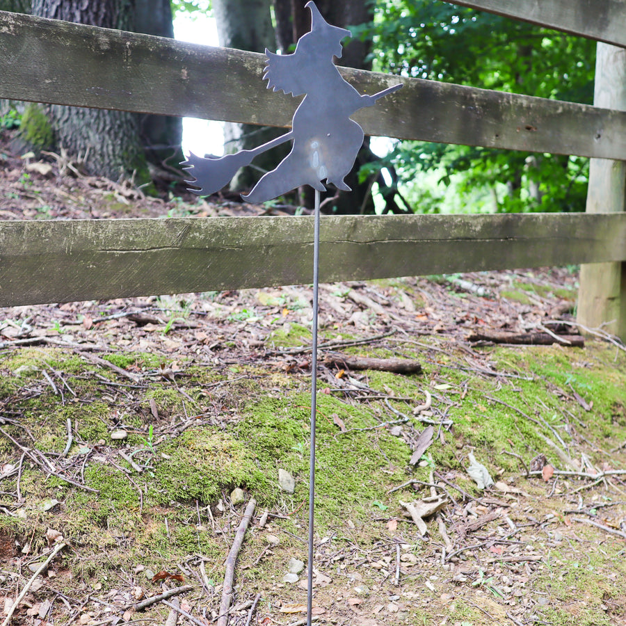 Metal Witch Garden Stake - Halloween Steel Lawn Decor - Fall Yard Art Marker