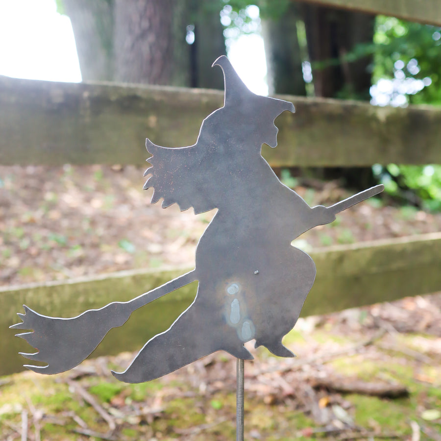 Metal Witch Garden Stake - Halloween Steel Lawn Decor - Fall Yard Art Marker