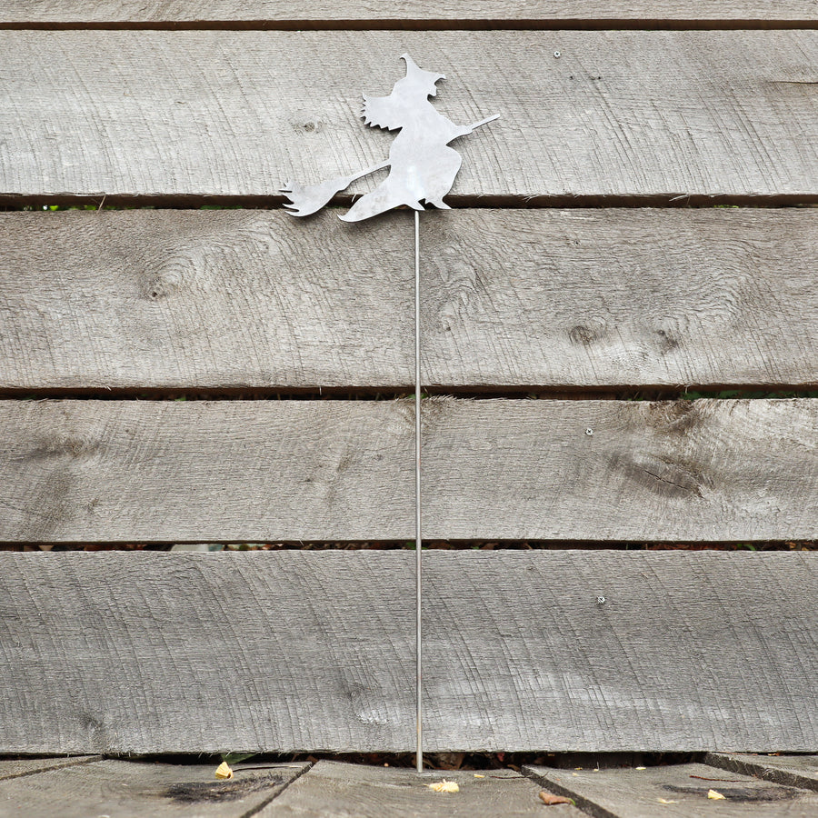 Metal Witch Garden Stake - Halloween Steel Lawn Decor - Fall Yard Art Marker