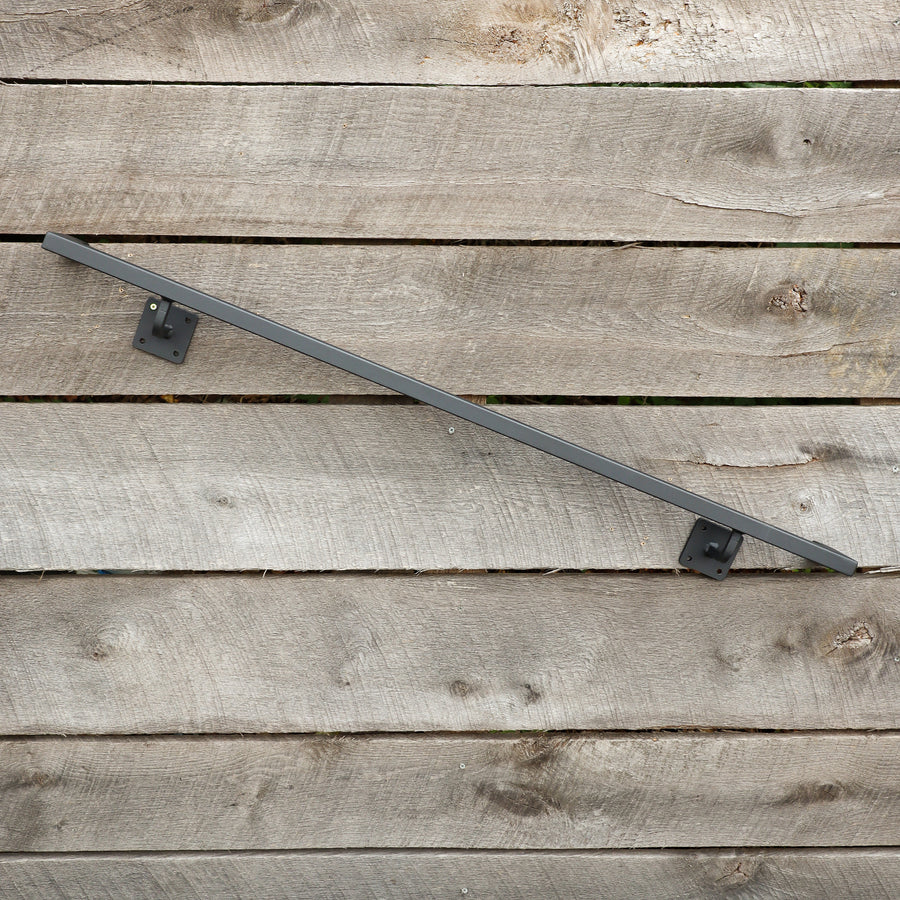 Square Metal Handrail with Square Returns - ADA Compliant Return Wall Mount Grab Rail - Rustic Farmhouse Stair Rail