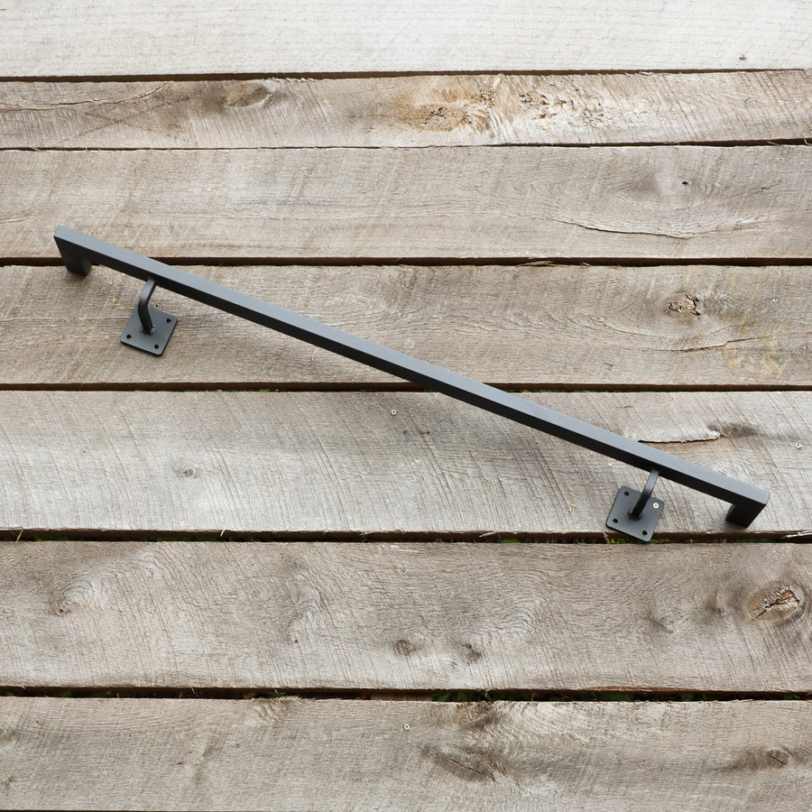 Square Metal Handrail with Square Returns - ADA Compliant Return Wall Mount Grab Rail - Rustic Farmhouse Stair Rail