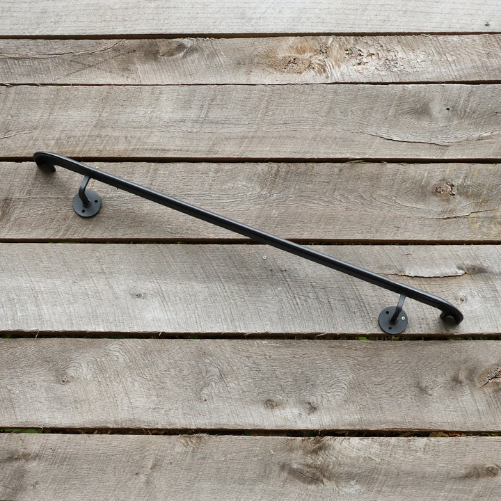 Custom Length Metal Handrail with Curved Returns - ADA Compliant Return Wall Mount Grab Rail - Victorian Stair Rail