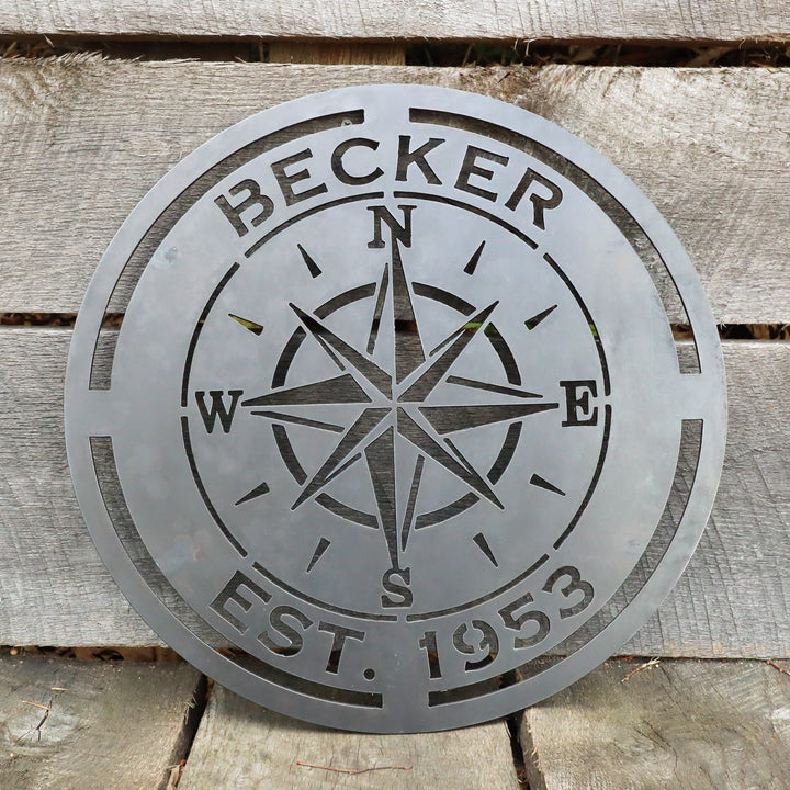 Compass Rose Wedding Gift Sign - Personalized Metal Nautical Wall Art, Established Date Anniversary, Rustic Interior Decor