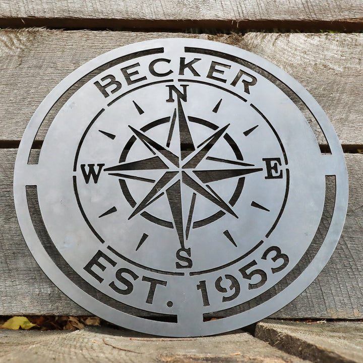 Compass Rose Wedding Gift Sign - Personalized Metal Nautical Wall Art, Established Date Anniversary, Rustic Interior Decor