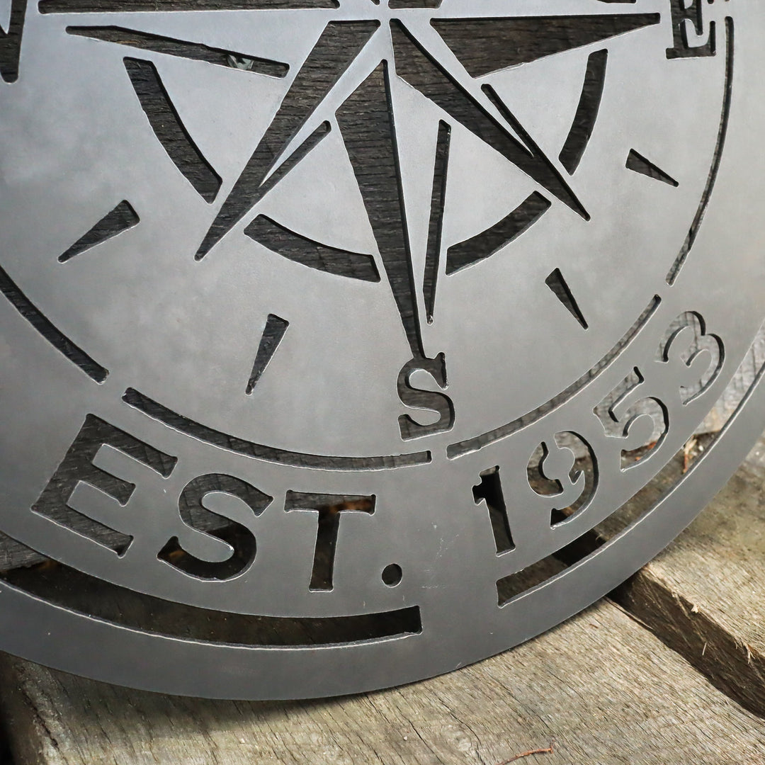 Compass Rose Wedding Gift Sign - Personalized Metal Nautical Wall Art, Established Date Anniversary, Rustic Interior Decor