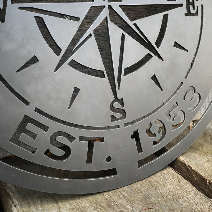 Compass Rose Wedding Gift Sign - Personalized Metal Nautical Wall Art, Established Date Anniversary, Rustic Interior Decor