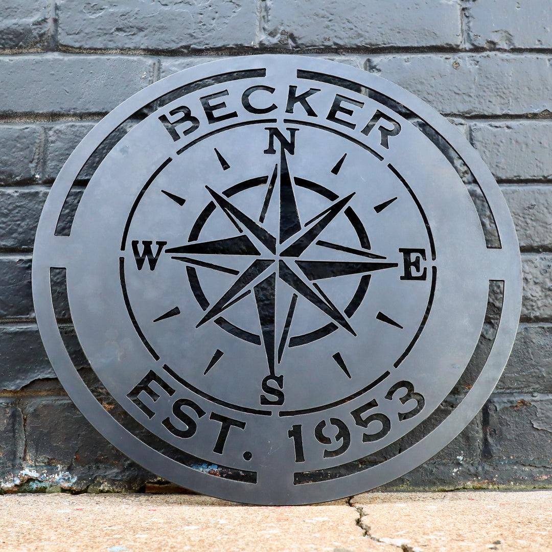 Compass Rose Wedding Gift Sign - Personalized Metal Nautical Wall Art, Established Date Anniversary, Rustic Interior Decor