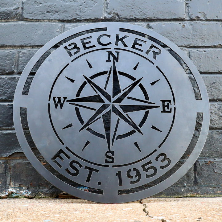 Compass Rose Wedding Gift Sign - Personalized Metal Nautical Wall Art, Established Date Anniversary, Rustic Interior Decor
