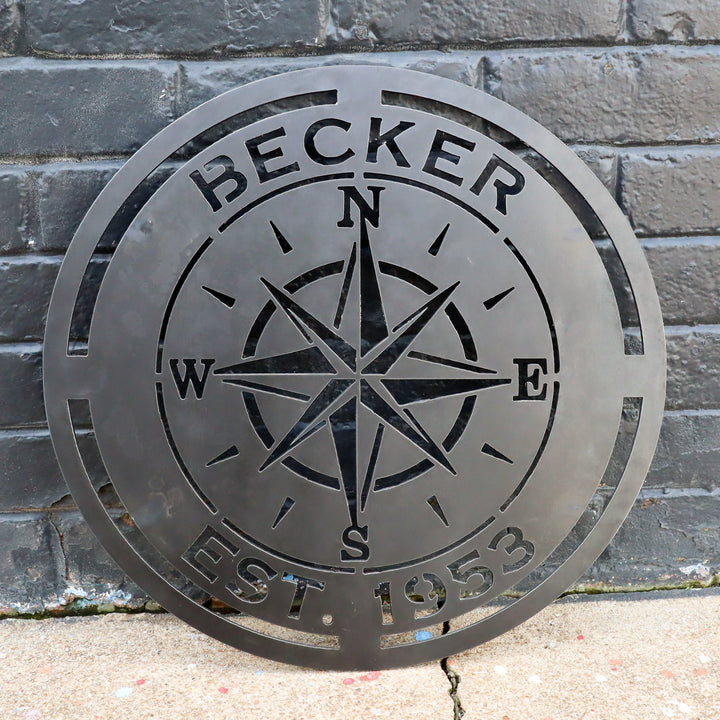 Compass Rose Wedding Gift Sign - Personalized Metal Nautical Wall Art, Established Date Anniversary, Rustic Interior Decor
