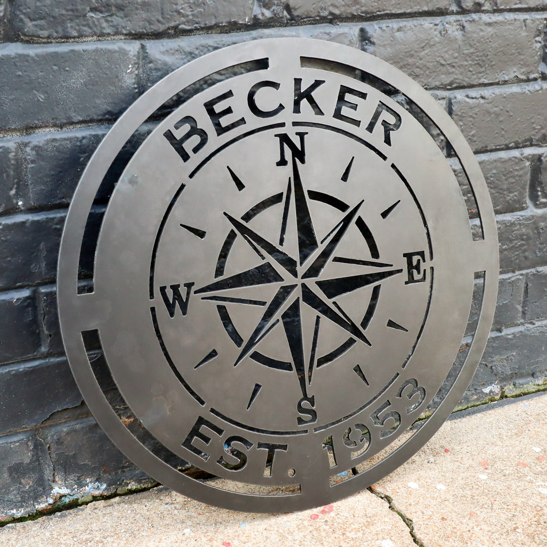Compass Rose Wedding Gift Sign - Personalized Metal Nautical Wall Art, Established Date Anniversary, Rustic Interior Decor
