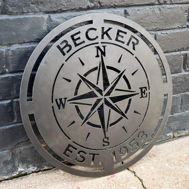 Compass Rose Wedding Gift Sign - Personalized Metal Nautical Wall Art, Established Date Anniversary, Rustic Interior Decor
