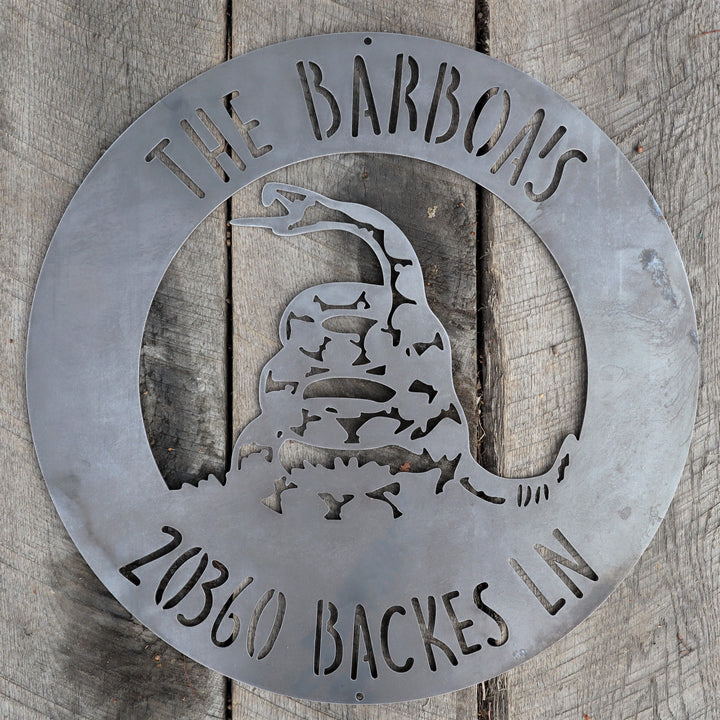 Don't Tread on Me - Personalized Flag, Address Sign, Patriotic Man Cave, Garage signs, Workshop Decor