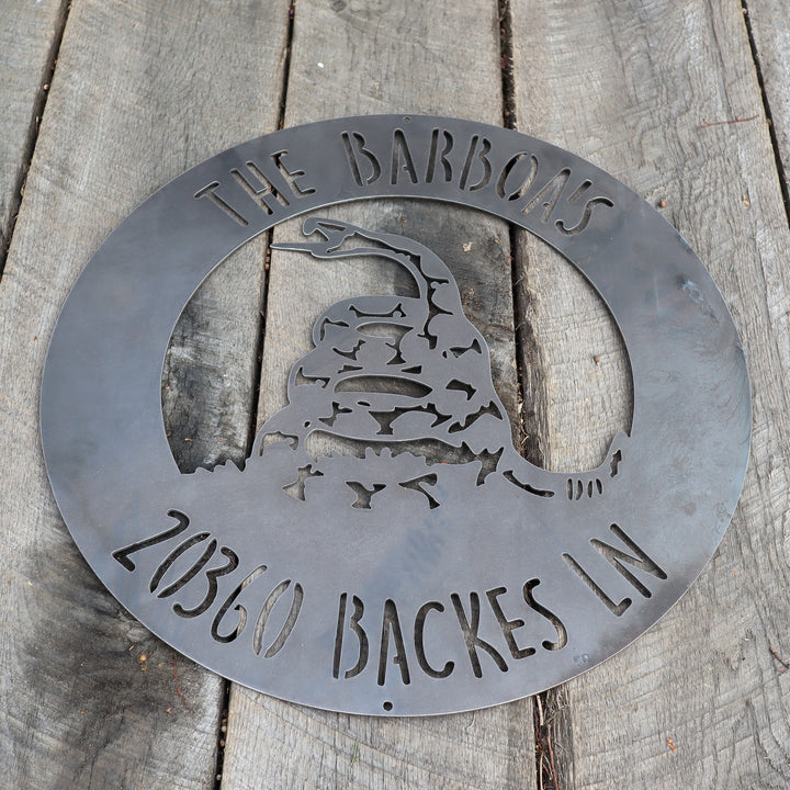 Don't Tread on Me - Personalized Flag, Address Sign, Patriotic Man Cave, Garage signs, Workshop Decor