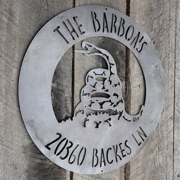 Don't Tread on Me - Personalized Flag, Address Sign, Patriotic Man Cave, Garage signs, Workshop Decor