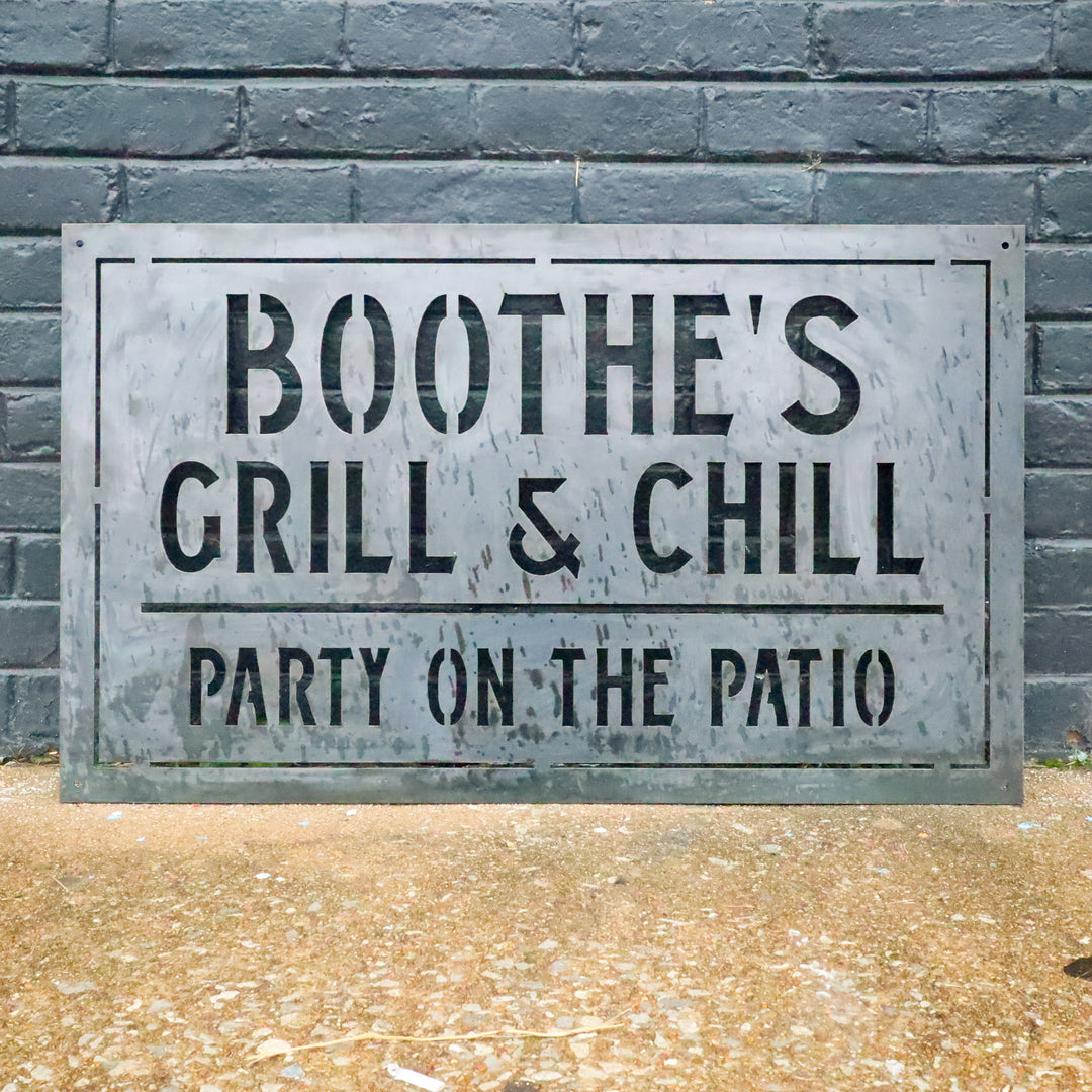 Personalized metal grill and chill BBQ sign