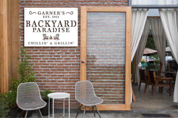 Backyard Paradise Metal Sign - Custom Backyard Sign - Personalized Home Decor - Backyard Decor - Custom Metal Signs - Outdoor Signs