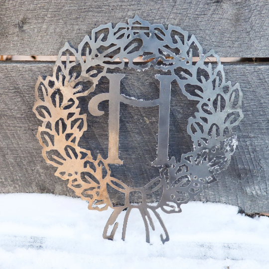 Custom Metal Monogram Christmas Wreath