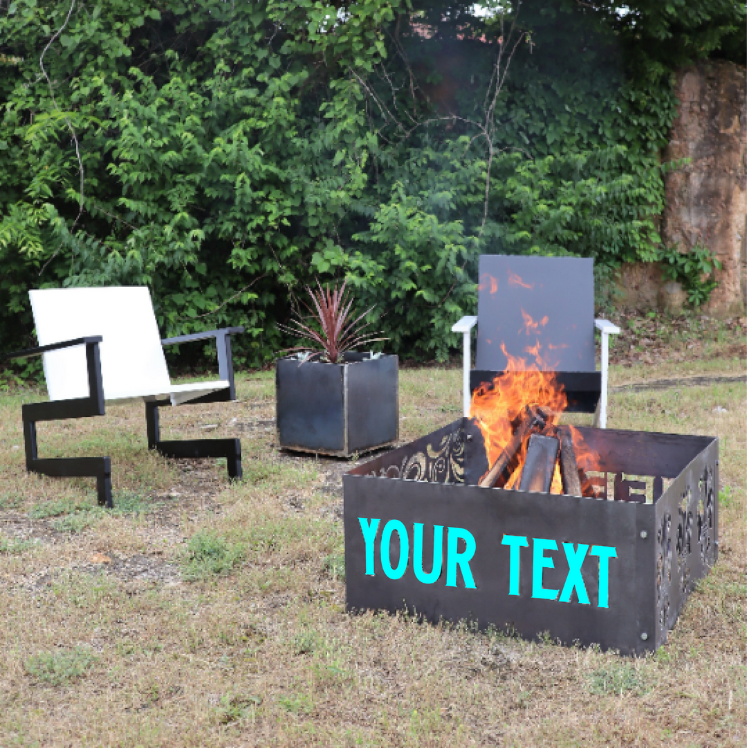 Custom Text Steel Fire Pit - Metal Outdoor Backyard Fire Ring, Personalized Home Patio Decor, Outdoor Garden Decor