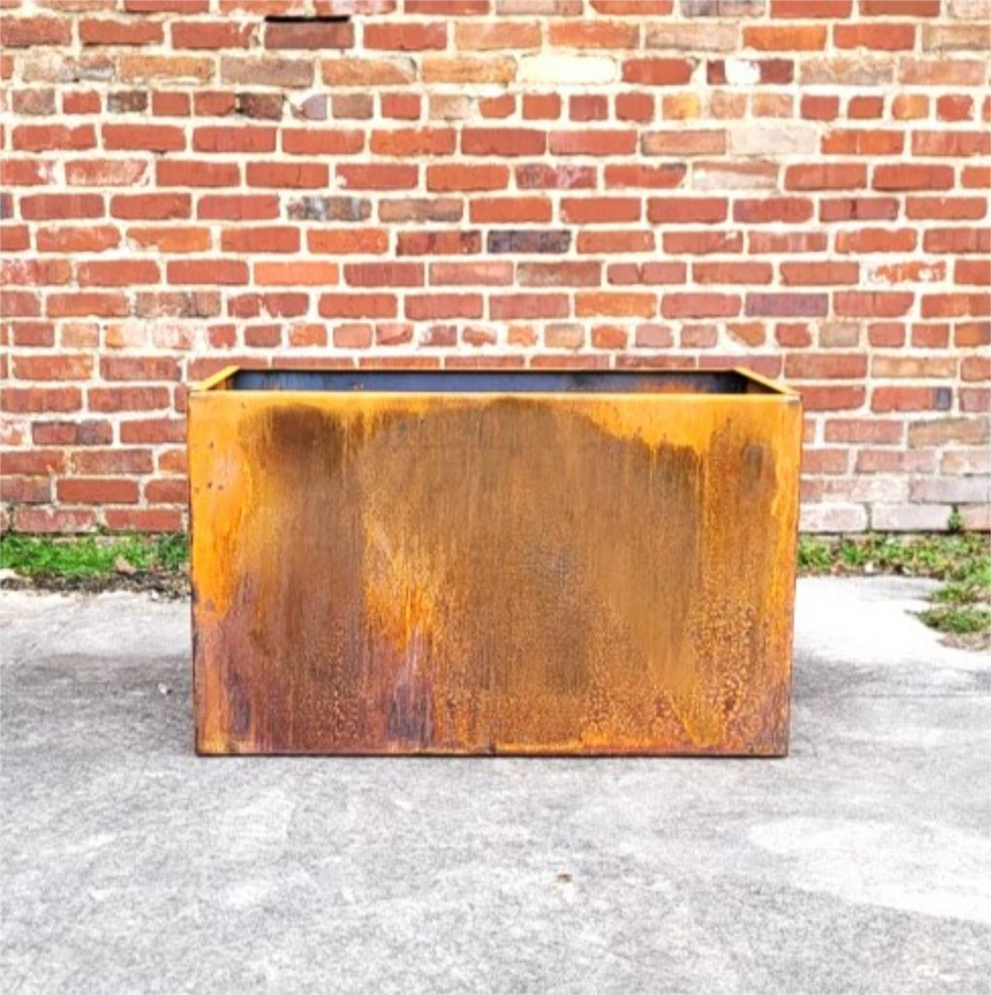 Metal Trough Planter - Extra Large Rectangular Planter - Perennial Planter Pot - Raw Steel Will Develop Natural Rust Patina - Minimalist