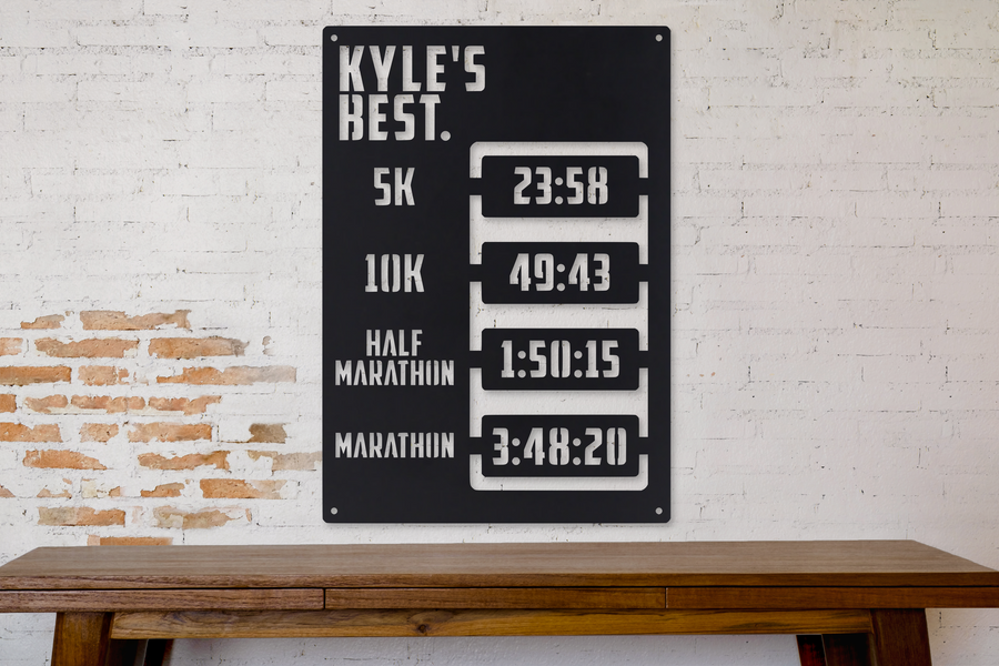 Running Milestone Sign - Personal Best Record Tracker - 3K, 5K, Half Marathon, Marathon