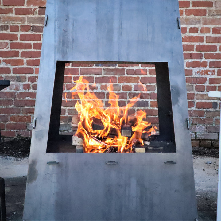 Modern Steel Chiminea – Heavy Duty Outdoor Wood Burning Fireplace with Dual Openings