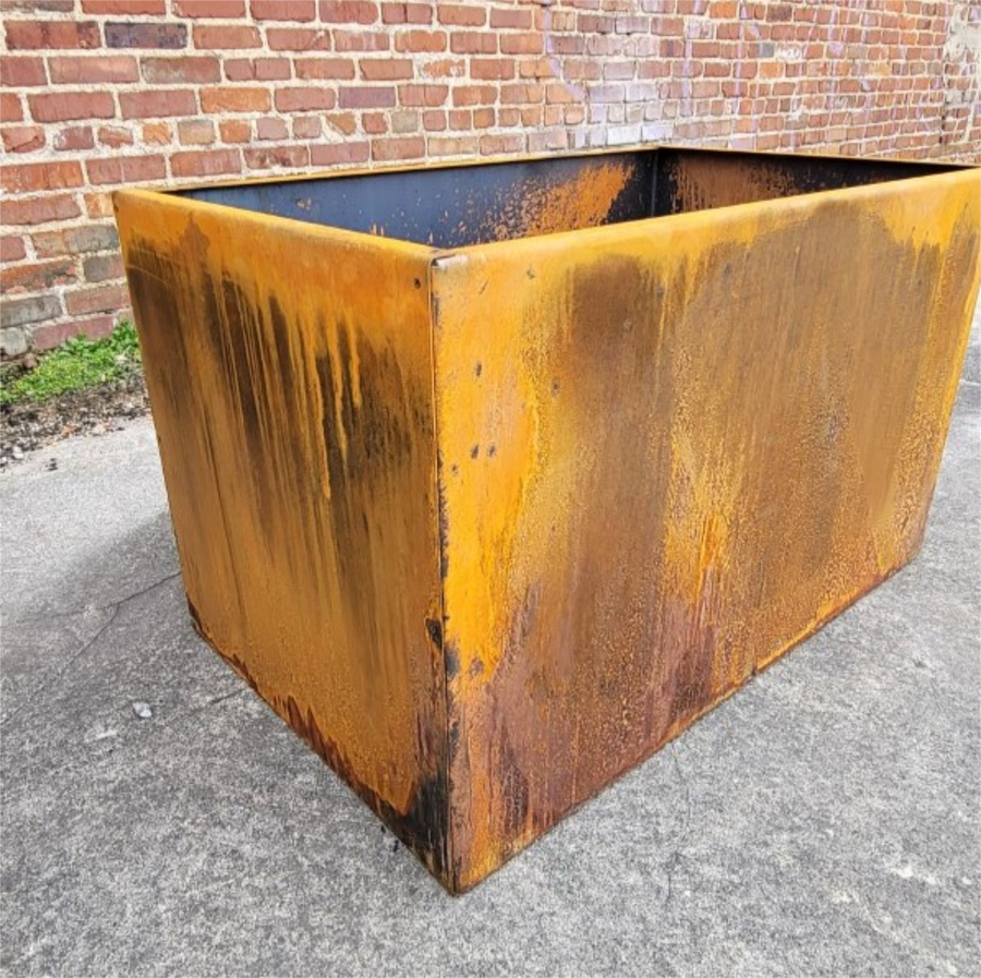 Metal Trough Planter - Extra Large Rectangular Planter - Perennial Planter Pot - Raw Steel Will Develop Natural Rust Patina - Minimalist