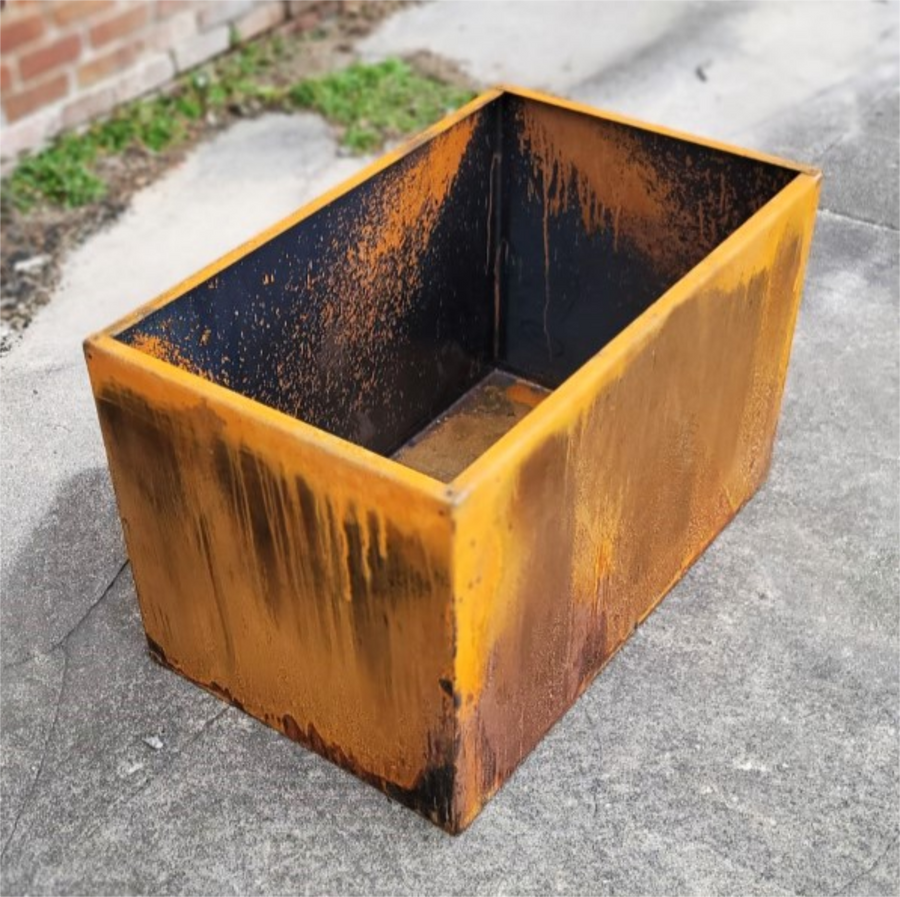 Metal Trough Planter - Extra Large Rectangular Planter - Perennial Planter Pot - Raw Steel Will Develop Natural Rust Patina - Minimalist