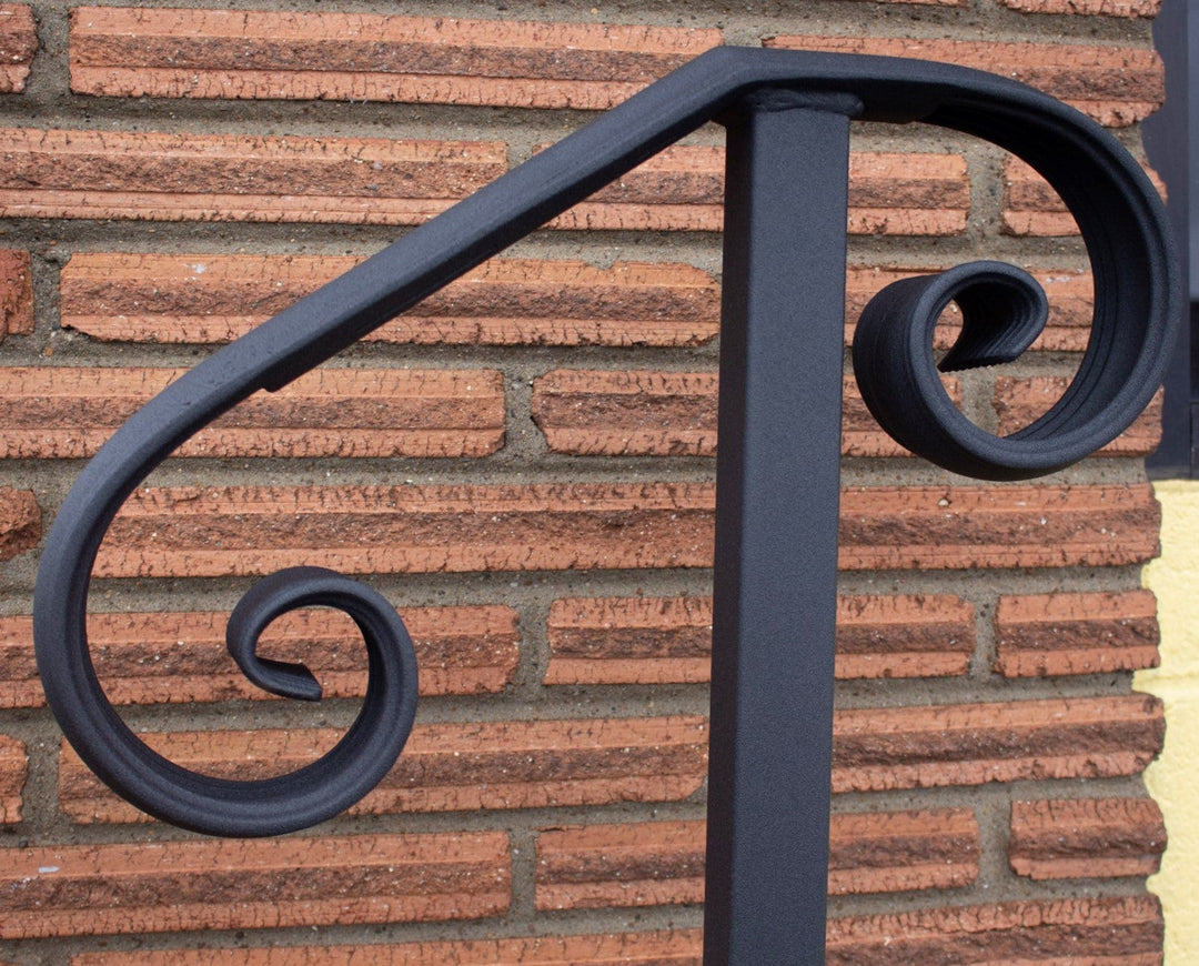 1 Step Handrail - Metal Grab Rail for One Stair - Scroll End Stair Rail - Maker Table