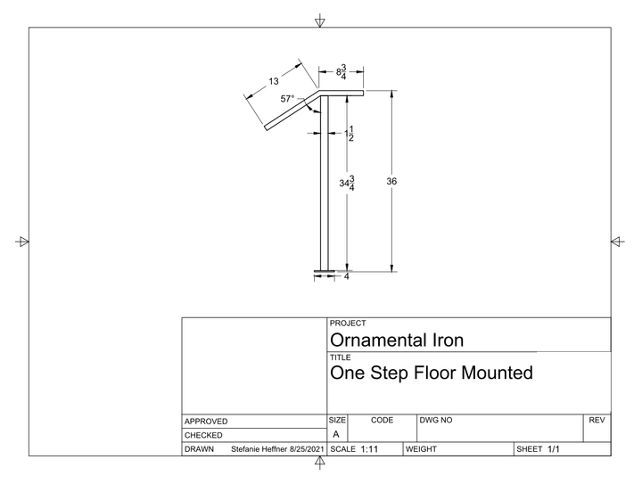 1 Step Handrail - Metal Grab Rail for One Stair - Scroll End Stair Rail - Maker Table