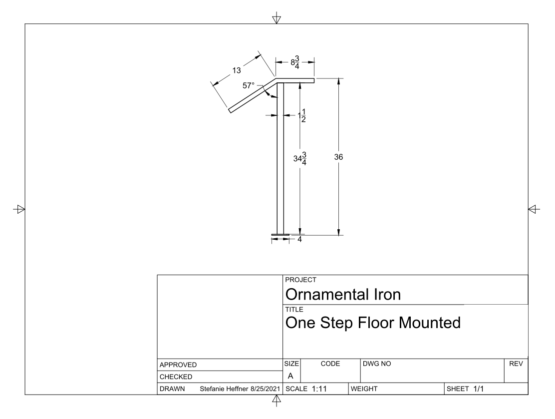 1 Step Handrail - Metal Grab Rail for One Stair - Scroll End Stair Rail - Maker Table