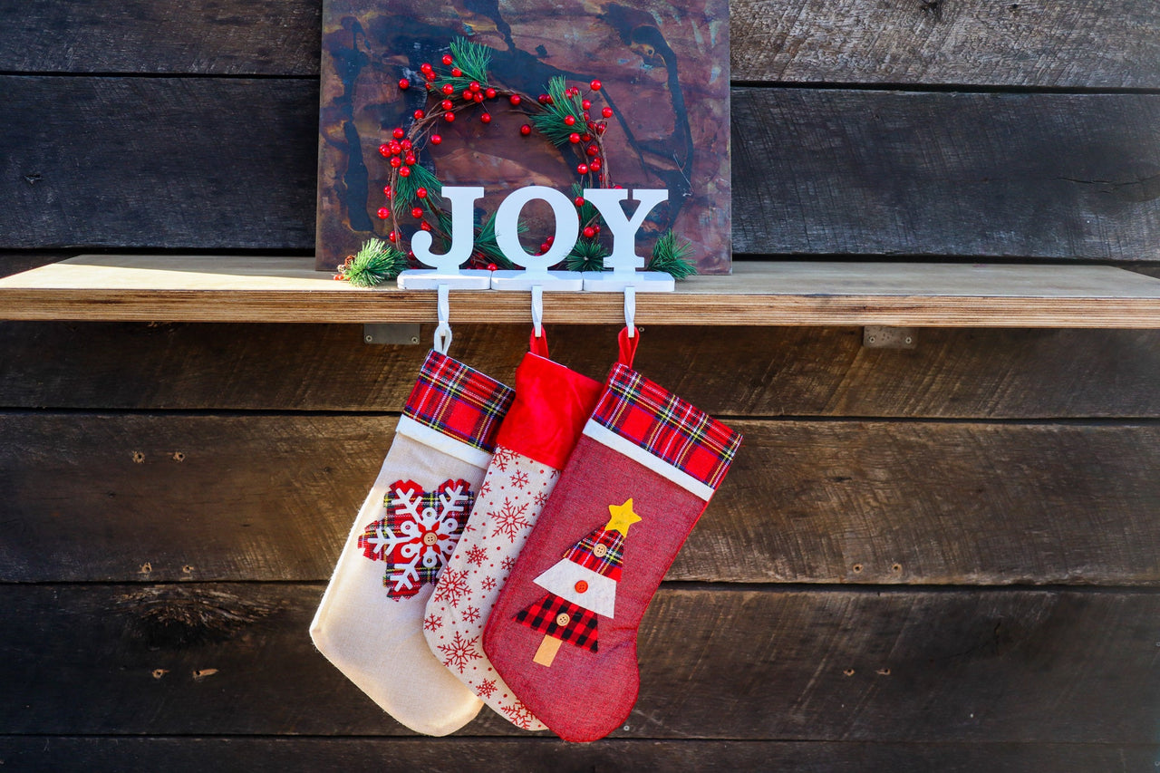 3-PACK Heavy JOY Stocking Holder - FREE SHIPPING, Sleigh, Heavy, Unique, Use on Mantel, Stairs, or Shelf, Holiday Gift for All - Maker Table