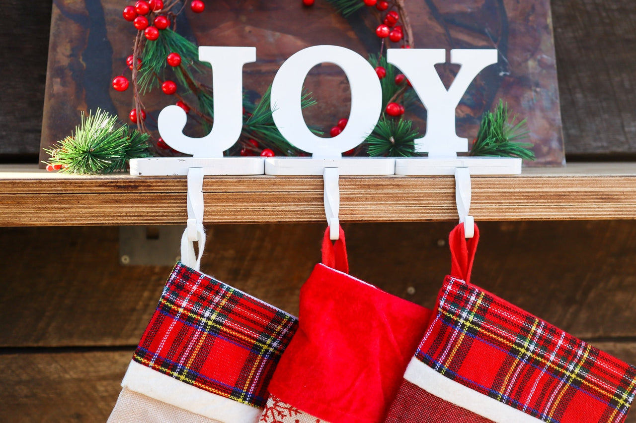 3-PACK Heavy JOY Stocking Holder - FREE SHIPPING, Sleigh, Heavy, Unique, Use on Mantel, Stairs, or Shelf, Holiday Gift for All - Maker Table