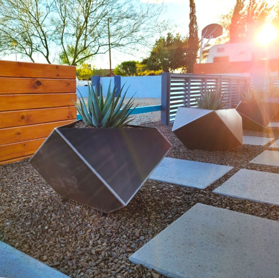 geometric pot plant Modern Geometric Metal Planter with Drainage – 16 Gauge Steel, Powder – Maker Table