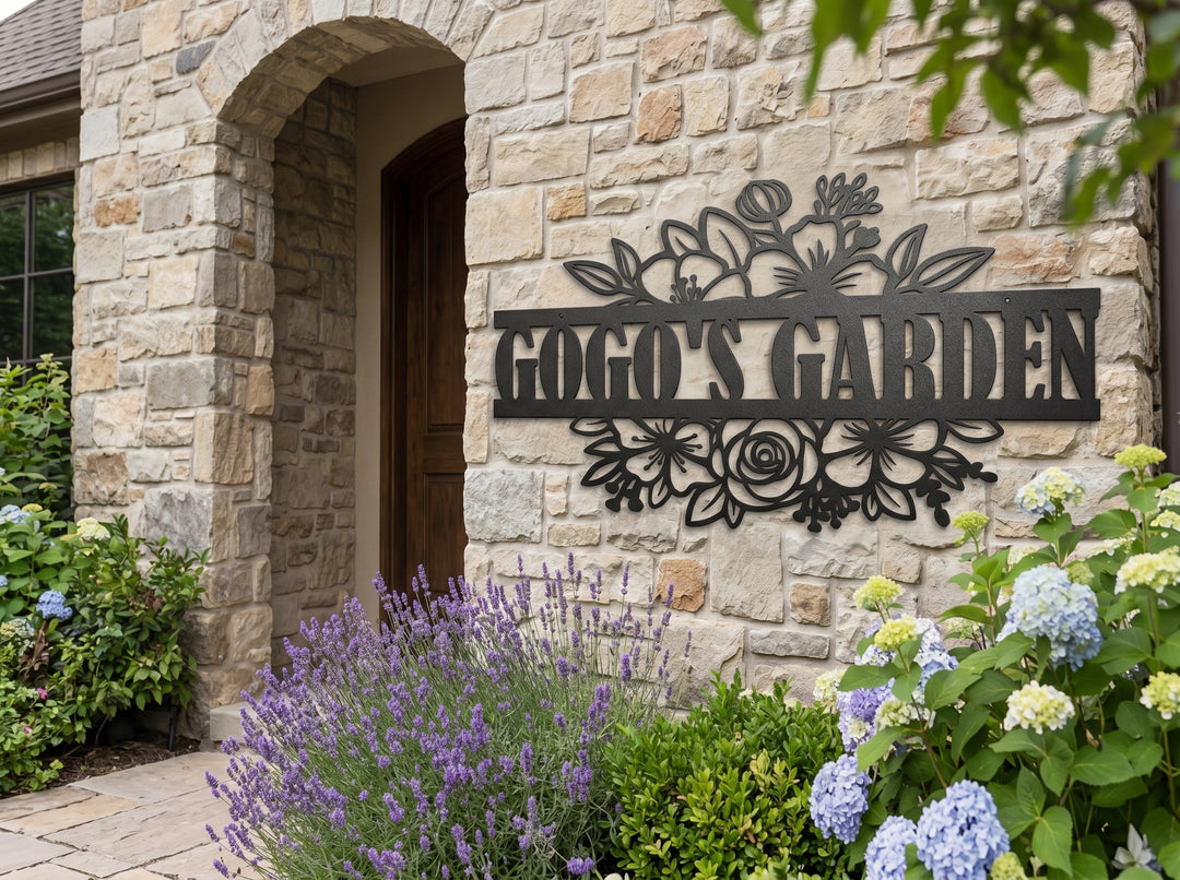 Personalized Floral Name Sign – Custom Metal Flower Wall Decor – Laser Cut Steel Name Sign