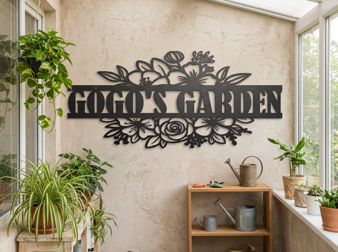 Personalized Floral Name Sign – Custom Metal Flower Wall Decor – Laser Cut Steel Name Sign
