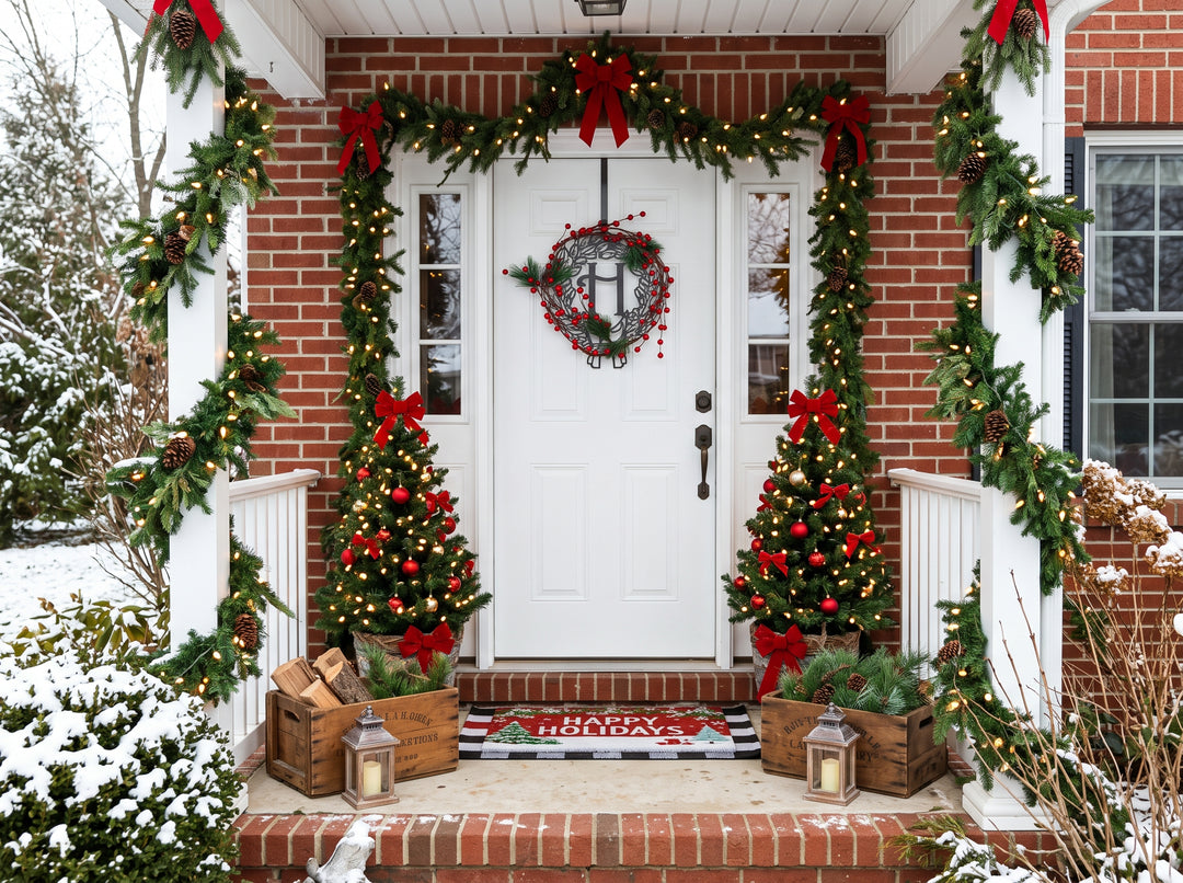 Monogram Christmas Wreath + Door Hanger Set – Personalized Steel Front Door Christmas Decor