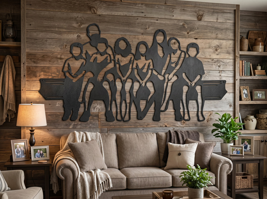 Custom Family Silhouette Metal Wall Art – Cut From Your Photo – Large Steel Indoor & Outdoor Sign