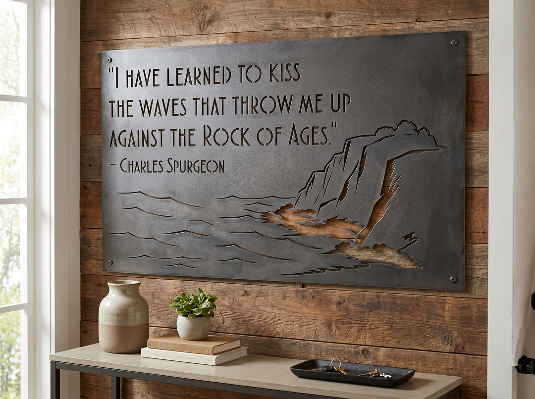 Charles Spurgeon Quote Metal Wall Art – Kiss the Waves Rock of Ages Christian Steel Sign
