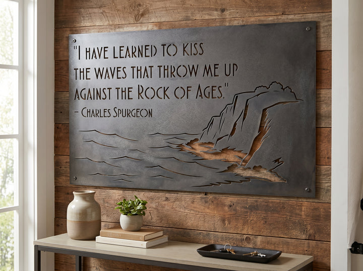 Charles Spurgeon Quote Metal Wall Art – Kiss the Waves Rock of Ages Christian Steel Sign