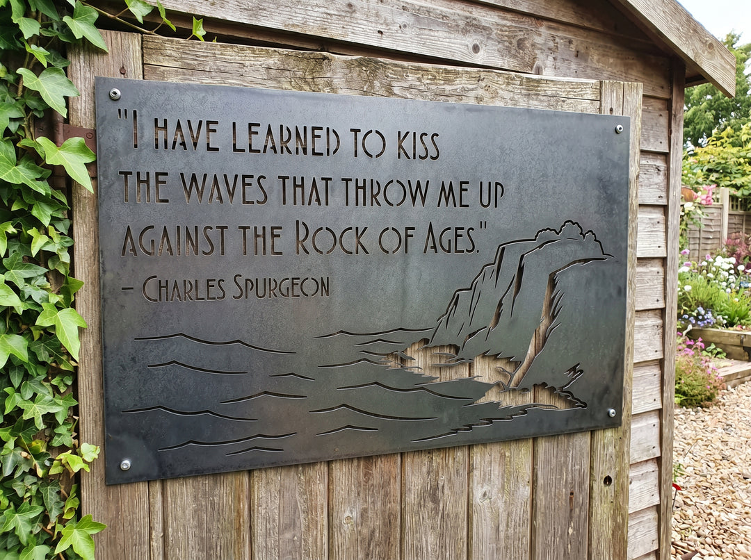 Charles Spurgeon Quote Metal Wall Art – Kiss the Waves Rock of Ages Christian Steel Sign