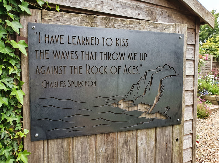 Charles Spurgeon Quote Metal Wall Art – Kiss the Waves Rock of Ages Christian Steel Sign