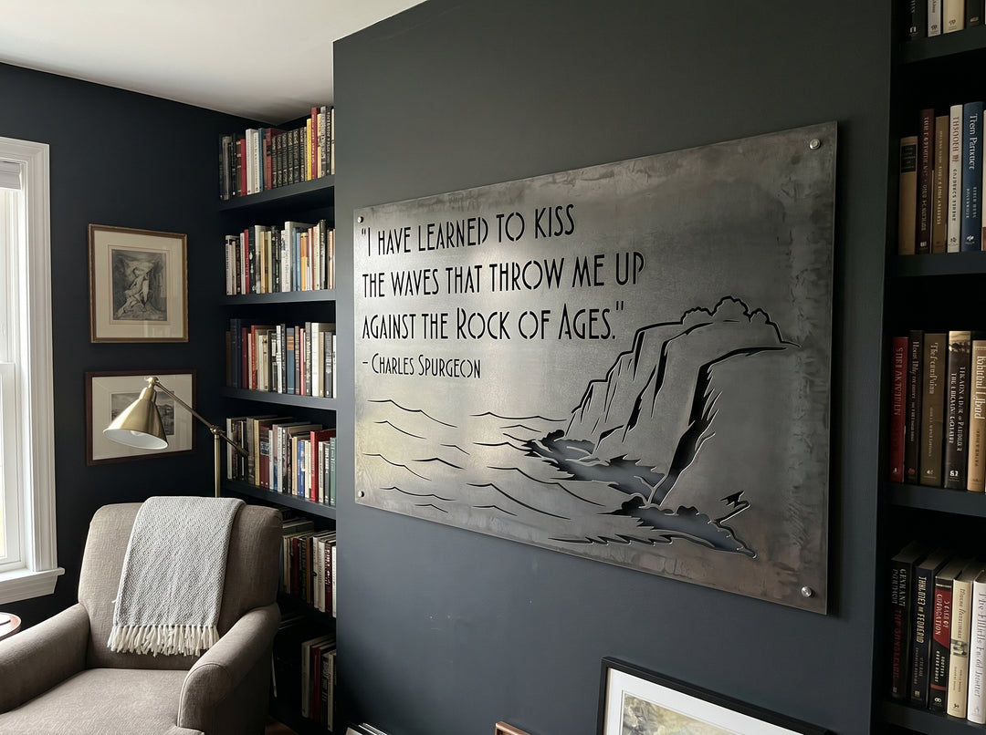 Charles Spurgeon Quote Metal Wall Art – Kiss the Waves Rock of Ages Christian Steel Sign